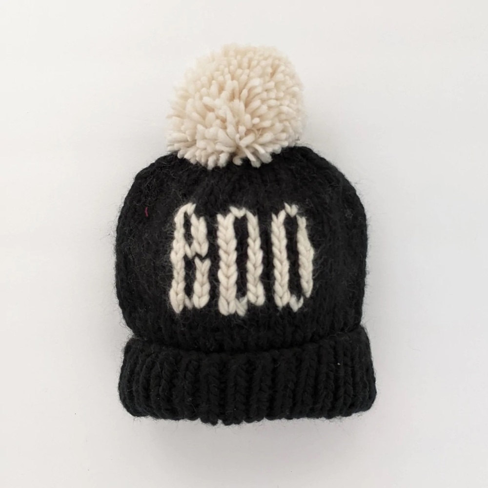 Huggalugs BOO Black Hand Knit Beanie Hat